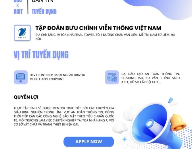 [UDU X AIOT – Tin tức tuyển dụng] Tuyển thực tập sinh VNPT