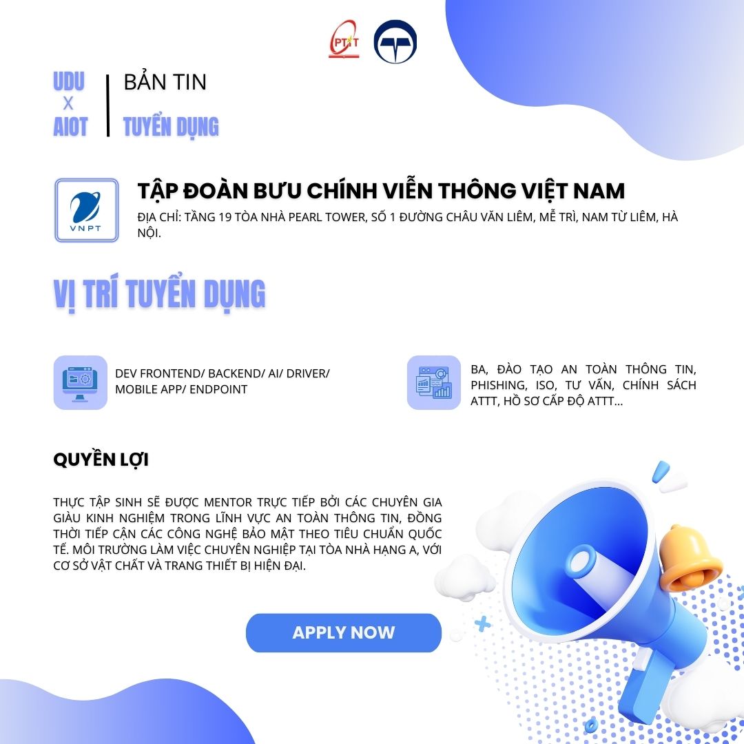 [UDU X AIOT – Tin tức tuyển dụng] Tuyển thực tập sinh VNPT